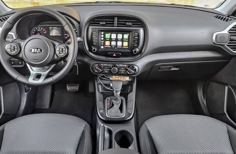 The steering wheel of the 2021 Kia Soul is shown.